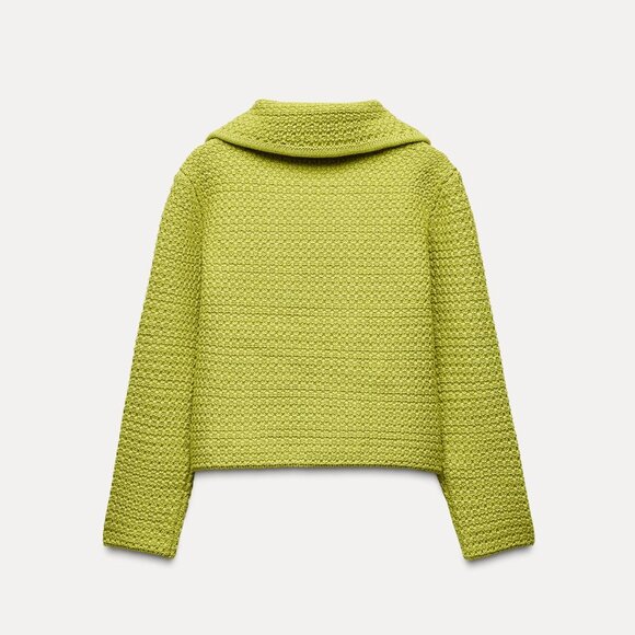 NWT ZARA CHUNKY KNIT PETER PAN COLLAR CARDIGAN LIME GREEN - Picture 6 of 7
